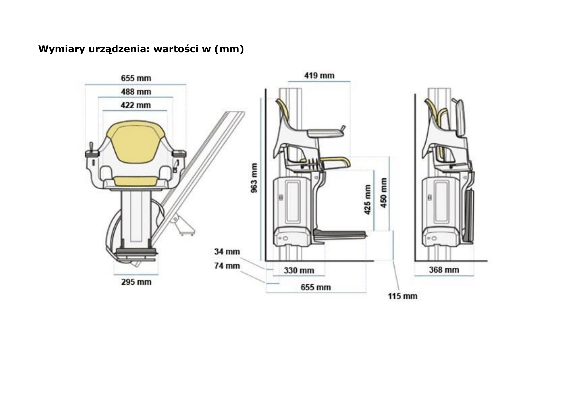 Wymiary schemat kerzesełko schodowe Homeglide